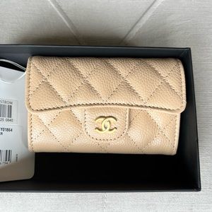 Chanel Caviar Quilted Flap Card Holder Beige